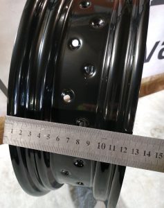 Black gloss custom motorcycle rim side view