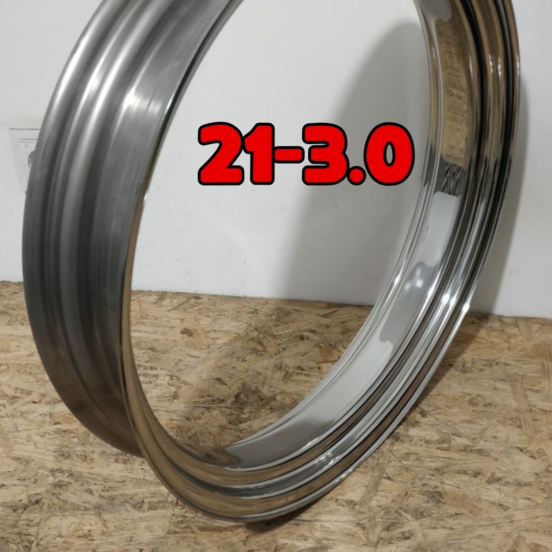 21x3.0 Stainless Steel Wheel Rim - Polish - Invader Style for Harley, Chopper, Bobber, Victory, Kawasaki