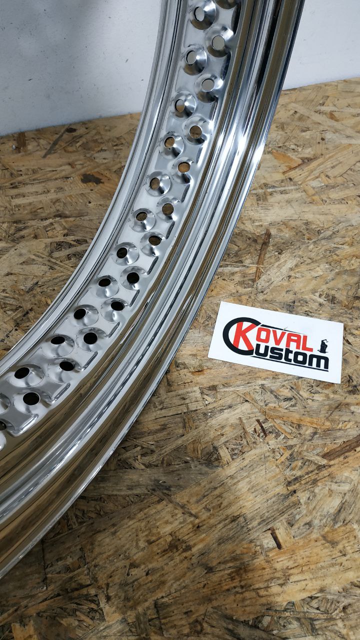 Polished stainless 18-inch motorcycle rim with 3.0 width and 80 holes, corrosion-resistant AISI 304