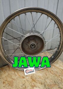 Polished 18x2.15 stainless steel wheel rim with 36 holes for Jawa and CZ motorcycles.